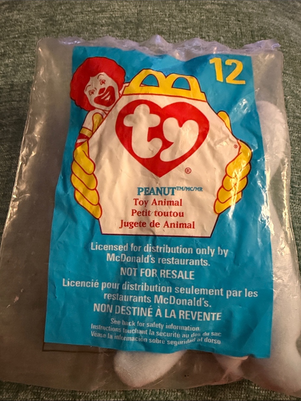 1998 McDONALDS HAPPY MEAL TOY TY BEANIE BABY #12 PEANUT the ELEPHANT